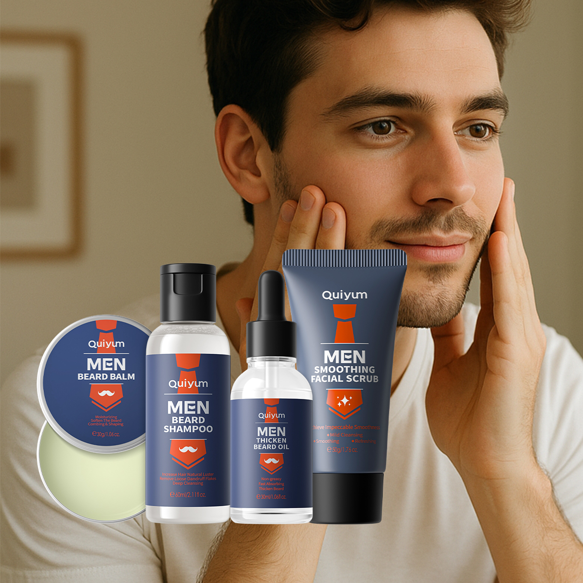 Exfoliating Scrub Mens - QUIYUM 4Pcs Men Beard & Facial