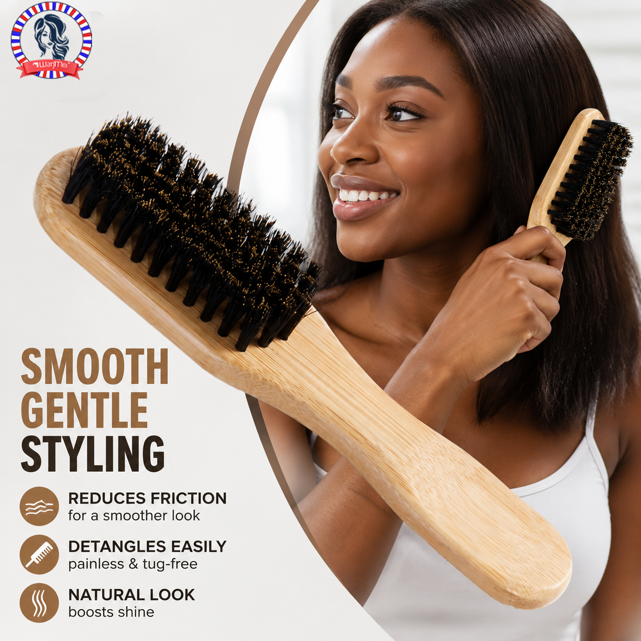 Bamboo Wood Bristle Brush Redu - Mens Grooming Barber のレビューと価格